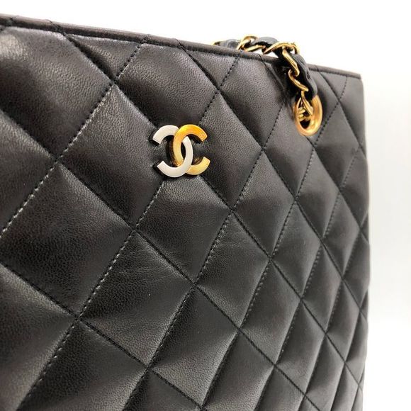 Chanel Matelasse Chain Shoulder Bag Tote Bag Coco Mark Vintage Lambskin Black - Picture 5 of 10